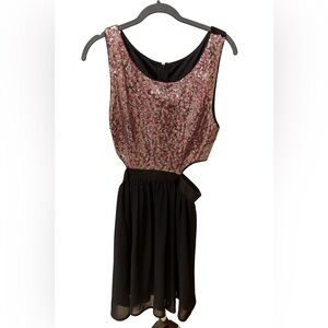 Forever 21 Multicolor Sequin Cutout Party Dress Size Large Black Skirt